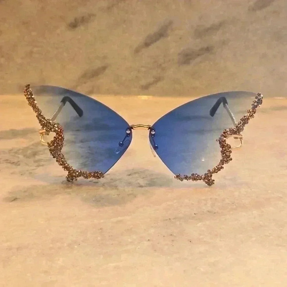 Butterfly sunglasses blue with small stones - Picture 1 of 7